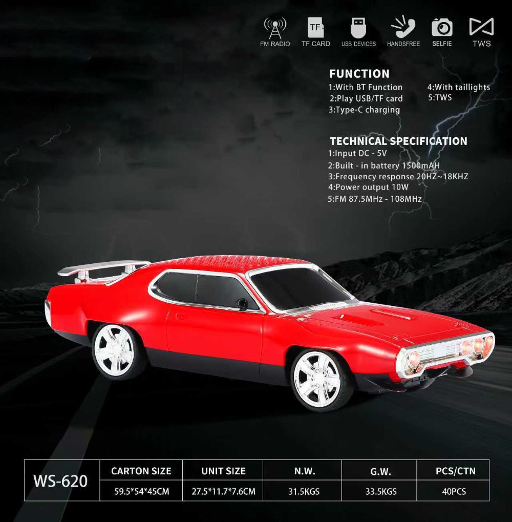 Car Accessories Amazon - WS-620 Retro Car Shape Bluetooth Speaker